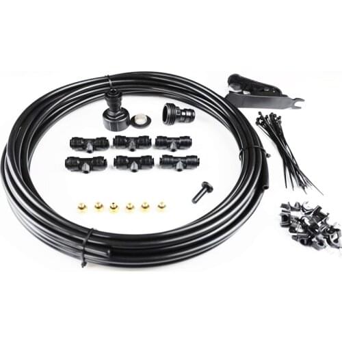 DIY Misting Cooling System 6M Hose 6 Tees 8 Brass Nozzles For Garden Patio WaterPark Greenhose Water Sprayer