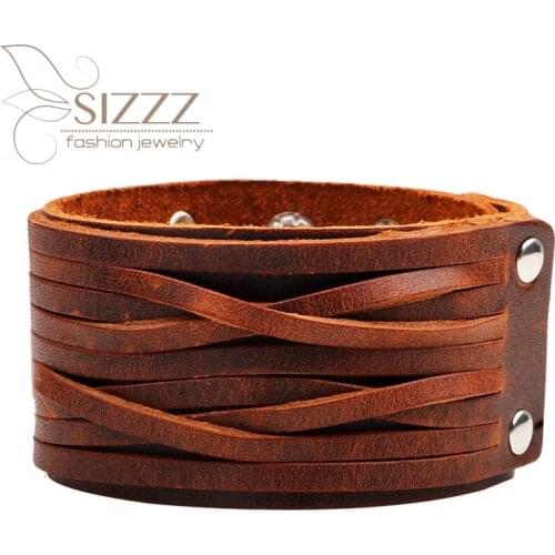 SIZZZ 2019 European and American punk style wide retro personality mens leather bracelet&Bangles for men