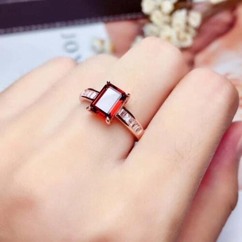 Natural and Real Gemstone For Women Red Garnet Stone Real Pure 925 Sterling Silver Jewelry Ring