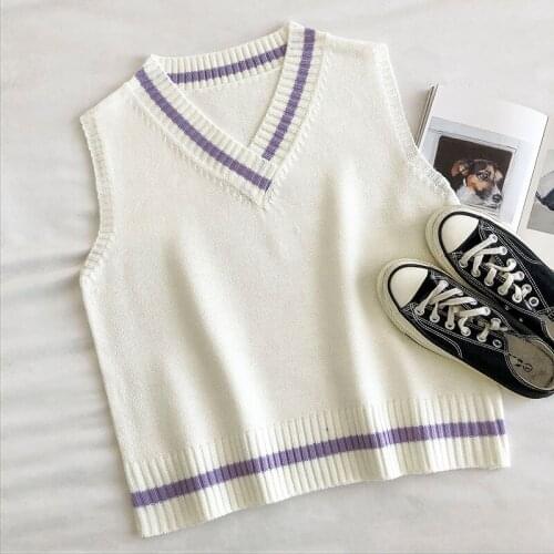 Women Sweater Vest Simple Knitted Sweater All-Match Top Korean Style V-Neck Leisure Student Sleeveless Girl Vintage Streetwear