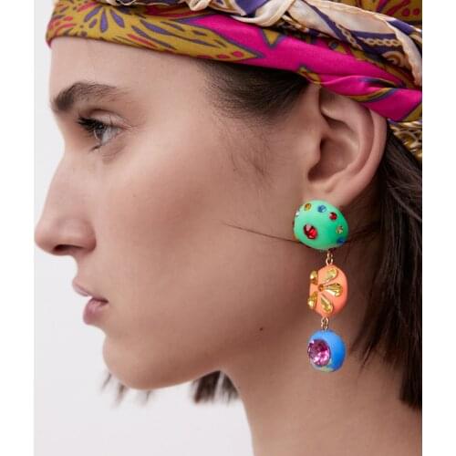 Vedawas ZA Korean Cute Polymer Clay Earrings for Women Bohemain Romantic Multicolored Geometric Drop Earrings Holiday Jewelry