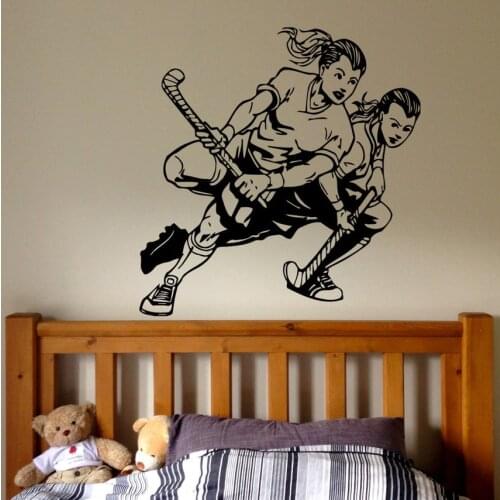 Hockey Sport Wall Decal Vinyl Team Game Hockey Stick Ball Girls Wall Sticker Bedroom Boys Girls Teenager Room Decor Poster C478