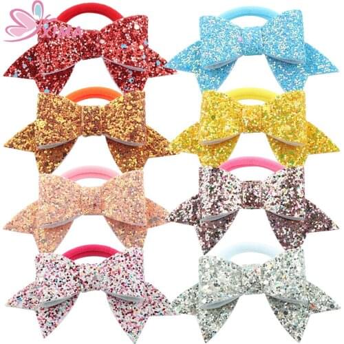 XIMA 8pcs/lot 3.5''Glitter Butterfly Hair Tie Ponytail Holder Glitter Bows For Girls Headband Hair Accessories