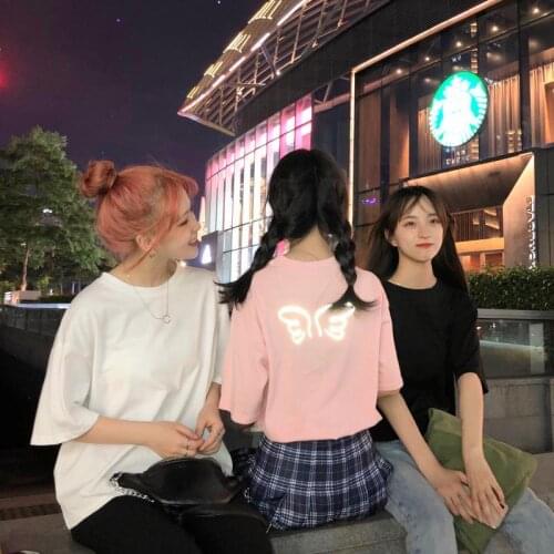 Women t shirts invisible wings reflect light in night o-neck tees ins students T shirts loose tops women summer clothing
