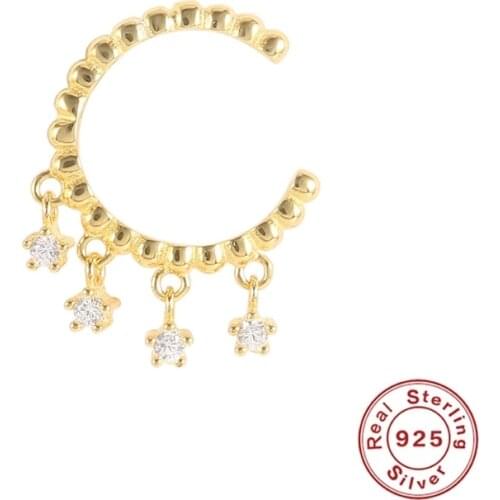 Aide 925 Sterling Silver Four Charms Round Zircon Pendant Ear Cuffs For Women No Piercing Clip Earrings Pendientes Fine Jewelry