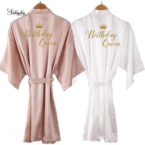 Sisbigdey new birthday queen robe satin women birthday party kimono robes 2019 short peignoir solid gold writing robes