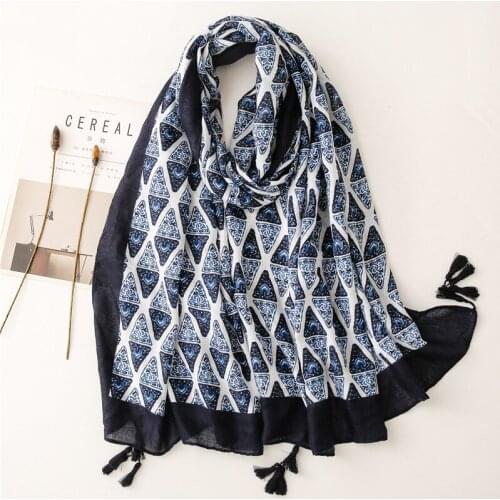 Luxury Scarf Polyester Cotton Women Scarf Shawls Summer Beach Travel Scarf Vintage Printed Long Ladies Wraps
