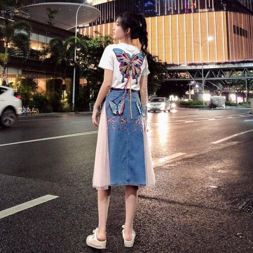 Skirt Suit 2021 Summer New Embroidery Suit Skirt Temperament Denim Dress Female Two-piece Suit