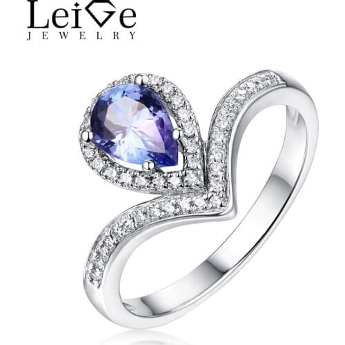 Leige Jewelry Natural Tanzanite Ring Tear Cut Gemstone Sterling Silver Engagement Rings for Her Anniversary Gift Fine Jewelry