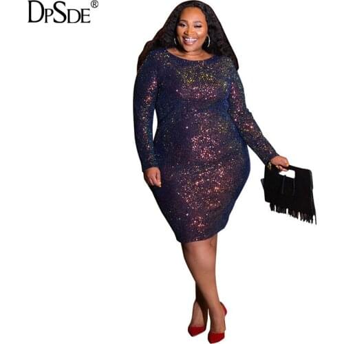 DPSDE Colorful Sequin Big Yard Skinny Dress For Women Full Sleeves Streetwear Casual Dress Show Thin Autumn New 2020 Short Dress