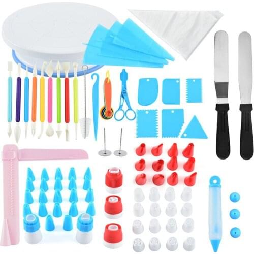 1 Set Cake Decorating Tools Kit Icing Tips Turntable Pastry Bags Couplers Cream Nozzle Baking Tools Set for Cupcakes Cookies