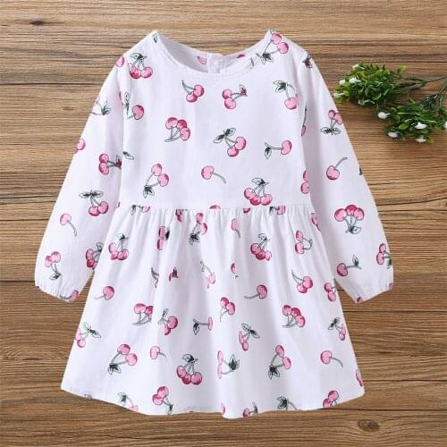 1 Pcs Girls Fashion Dress Long Sleeve O-Neck Dresses Cartoon Fruit Printed Princess Dress Casual Dresses