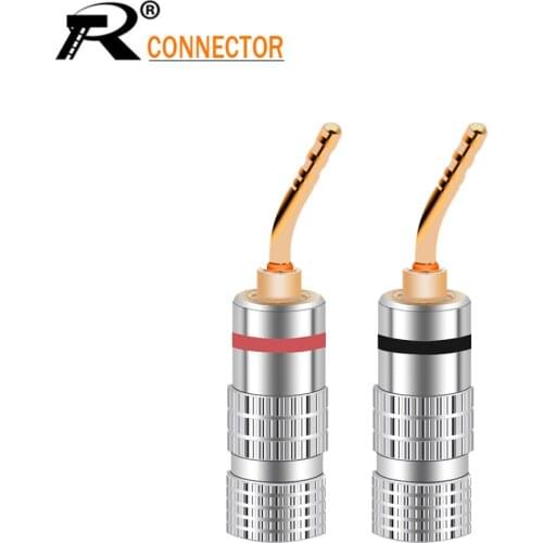 2PCS Red&Black Brass Gold Plated 4MM Banana Plug Aluminum Shell For Musical Speaker Cable Plugs
