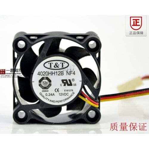 T&T 4020HH12B NF4 DC 12V 0.24A 40x40x10mm 3-wire Server Cooling Fan