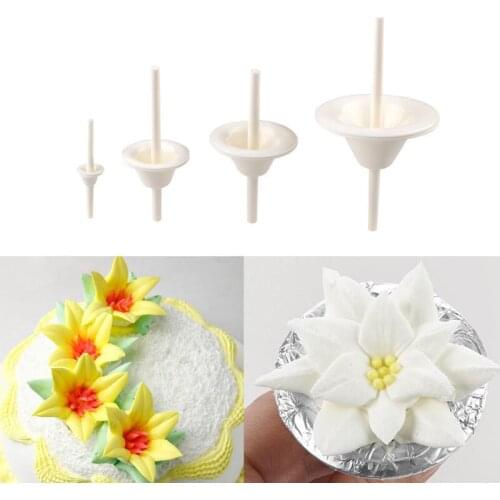 4Pcs/Set Plastic Lily Flower Nail Receptacle Removable Frosted Antiskid Piping Mould Kitchen Pastry Tool Fondant Cake Mold