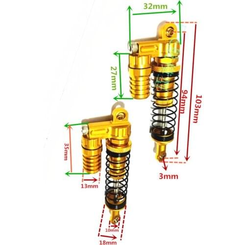 4 pcs Full Metal RC Piggyback Shock Absorber Hole to hole 90mm for 1/10 RC Crawler Car Trx-4 TRX4 Axial SCX10 90046 D90 KM2 Y05