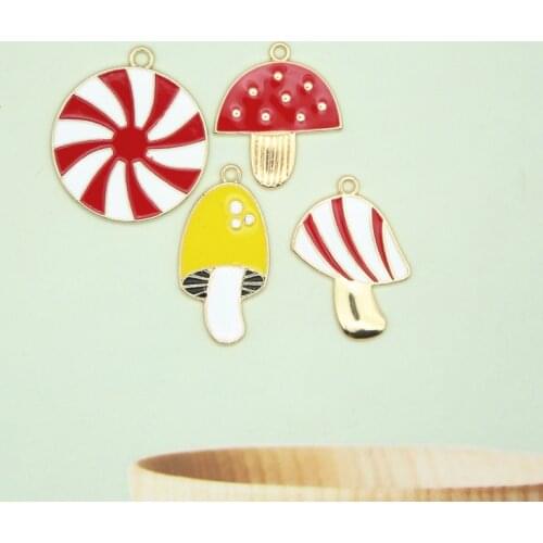 5pcs Enamel Cute Red Yellow Mushroom Charms Pendant DIY Decoration Pendants For Necklace Keychains Bracelet Jewelry Accessories