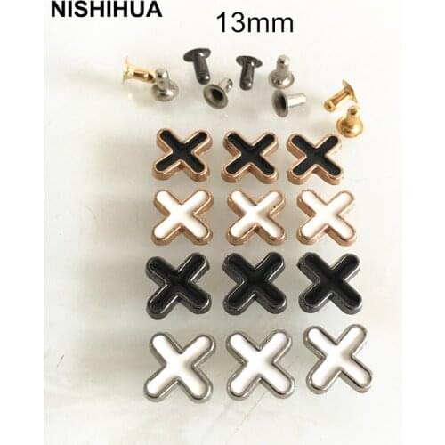 50 set - Black / White Oil Filled Cross or "X" shape Rivet Studs Spike 13mm,Shoes Repair Rivet Studs,Clothing Bags Decor -A