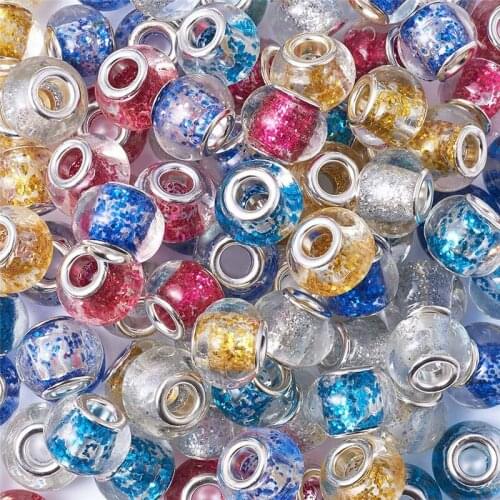50Pcs Shiny Finish Glitter Big Hole Rondelle Beads Fit European Beads Spacer Pandora Bracelet DIY Necklace For Jewelry Making