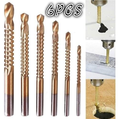 6Pcs Titanium Coated HSS Drill & Saw Carpenter Woodworking Wood Plastic Metal Hole Grooving