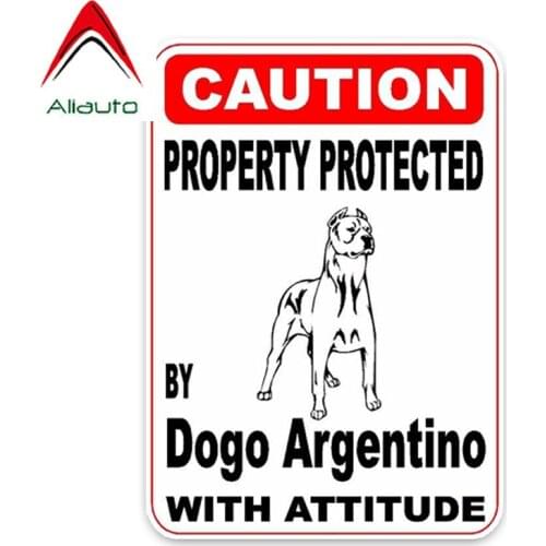 Aliauto Creative Warning Car Sticker Property Protected By Dogo Argentino Dog PVC Personality Decoration Decals,14cm*10cm