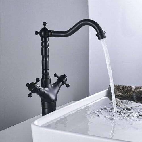 Black Tall Bathroom Vessel Sink Faucet Oil Rubbed Bronze Basin Mixer Tap 360 Rotate Bathroom Kitchen Hot and Cold Water Taps