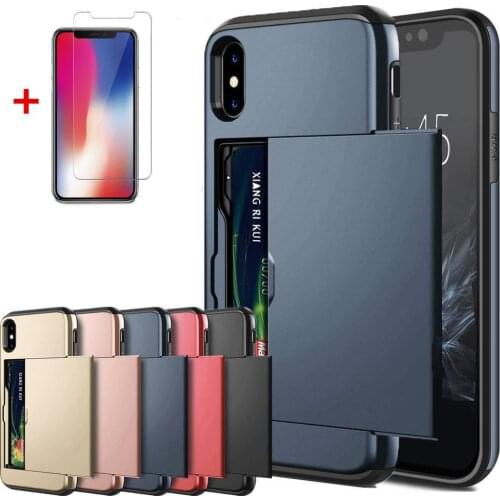Business Phone Cases with Screen Protector For iPhone X XS Max XR 7 8 Plus 6 6s 5 5S SE XI 2019 Case Slide Armor Card Slot Cover