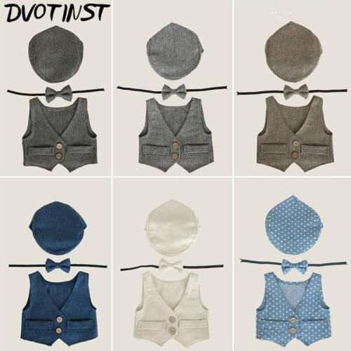 Dvotinst Baby Photography Props Newborn Gentleman Hat+Bow Tie+ Vest 3pcs Fotografia Accessories Studio Shoot Photo Shower Gifts