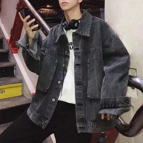 Fashion Mens Solid Denim Jacket Hip Hop Patchwork Pocket Retro Jean Coats Street Denim Jackets Streetwear For Male