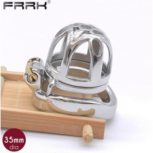 FRRK 35mm Chastity Cage Small Metal Male BDSM Sex Toys for Men Bondage Devices HT V Cock Lock Penis Rings