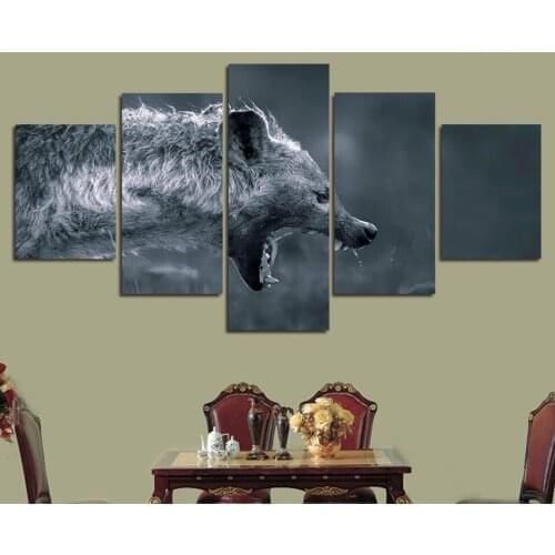 Canvas Painting Wall Art Home Decor Framework 5 Pieces Hyena Hunting Animal For Living Room Modern HD Printed Modular Pictures