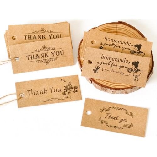 50pcs Small Size Thank You Kraft Gift Tags Handmade Packing Label Homemade Mini Decoration Tag Party Favor Deco Jewellery Cards