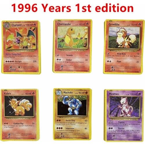 Pokemon cards 1996 1st edition English Charizard Blastoise Venusaur Ninetales Mewtwo Zapdos Pokemon Flash Game Collection Cards