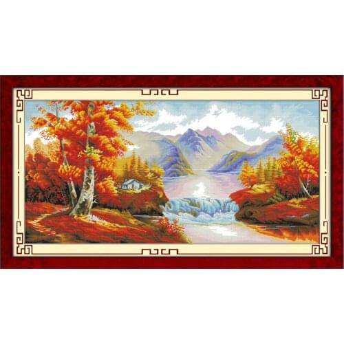 Everlasting Love Scene Of Golden Autumn Chinese Cross Stitch Kits Ecological Cotton Stamped Printed 11 CT Christmas Decorations