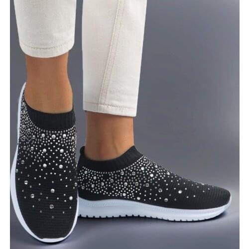 Summer White Sneakers Women Vulcanized Shoes Fashion Sneakers Women Flats Slip On Sock Trainers Ladies Bling Zapatos De Mujer