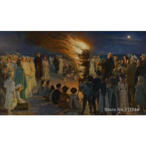 Midsummers Eve Bonfire on Skagens Beach by Peder Severin Kroyer oil painting reproduction High quality Hand painted