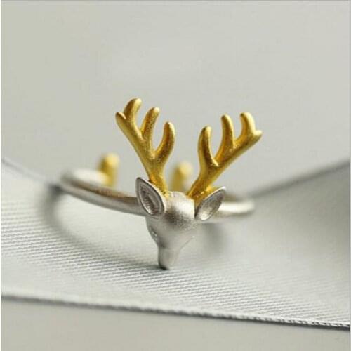 Fashion Jewelry Cute Elk Gold Antlers Animal Open Rings for Women 925 Sterling Silver Creative Christmas Gifts Anillos SR334