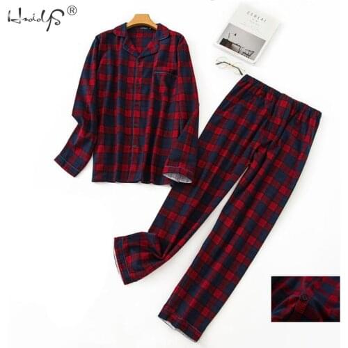 Men’s Plaid Button Pajamas Set Cotton Pajama Set Long Sleeve Shirts & Long Pants 2 Piece Set Sleepwear Loungewear Pj Set