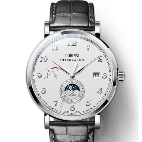 Men automatic watch,LOBINNI top luxury brand mens mechanical watches 50m waterproof Switzerland clock stainless steel wristwatch
