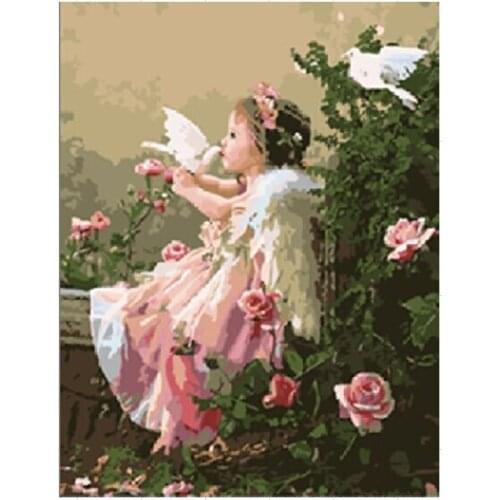 Cuadros decoracion 40*50cm painting by numbers acrylic paints wall pictures for living room Angel and dove paintings E258