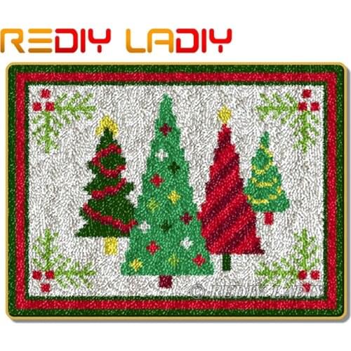 Latch Hook Rug Kits Crocheting Carpet Rug Christmas Tree Acrylic Yarn Printed Canvas Cushion Mat Crochet Tapestry Hobby & Crafts