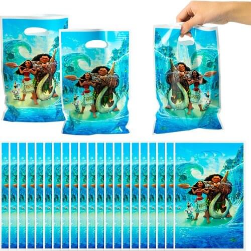 50Pcs Moana Themed Plastic Bag Set Birthday Candy Treat Gift Bags Decoration Summer Party Favor Supplies for Children Adult