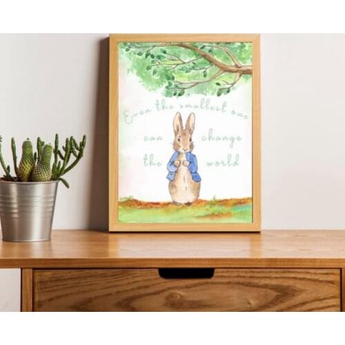 Rabbit Wall Art Picture Canvas Painting Nursery Decor , Cartoon Animal Rabbit Poster Art Watercolor Prints Kids Room Decoration