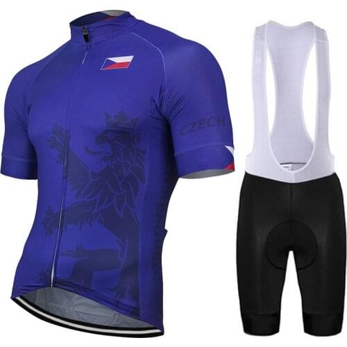 New Team 2021 Czech Republic Summer Blue Cycling Jersey Bike Road Mountain Bicycle Wear Riding Bike Set 9D Gel Breathable
