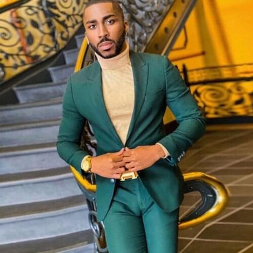2021 New Arrival Green Slim Fit Men Suits for Wedding Groom Tuxedos Notched Lapel Party Suits Costume Homme 2PCS (Jacket+Pants)
