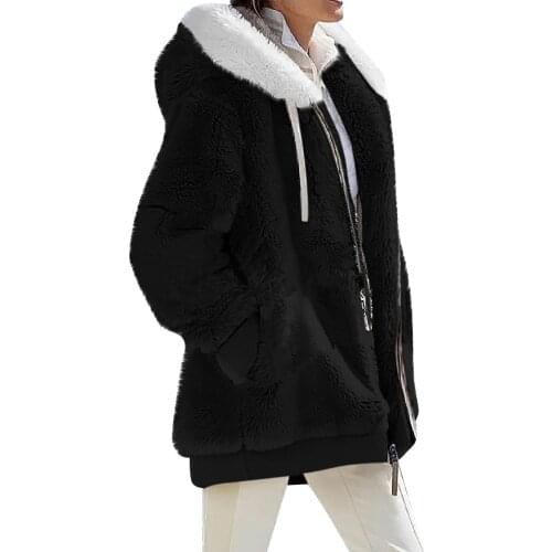 1983 Winter Womens Coat Fashion Casual Stitching Plaid Ladies Clothes Hooded Zipper Ladies Coat Cashmere Women Jacket