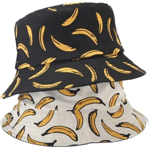 Panama Bucket Hat For Women Men Summer Banana Print Yellow Bob Cap Hip Hop Gorros Fishing Shading Fisherman Hats