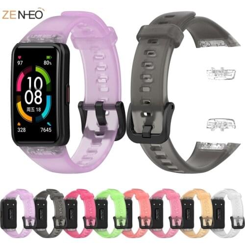 Transparent candy color Soft Silicone Sport Strap For Huawei Honor Band 6 Smart Wristband Replacement Straps for Huawei Band 6