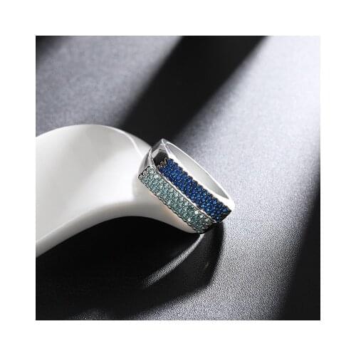 Blue navy blue rectangular ring simple cold wind index finger ring small luxury ring multilayer ring