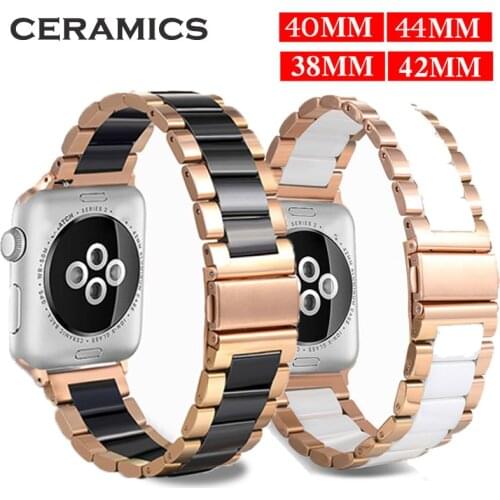 Watchband for Apple Watch 5 4 38mm 42mm 40mm 44mm Stainless Steel Ceramic Strap Luxury Women Band Bracelet for iWatch 5 4 3 2 1